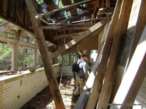 And on inside. Notice the damage since last time. Fallen trees and the weather that made them fall are the blame for losing what is left of this place.